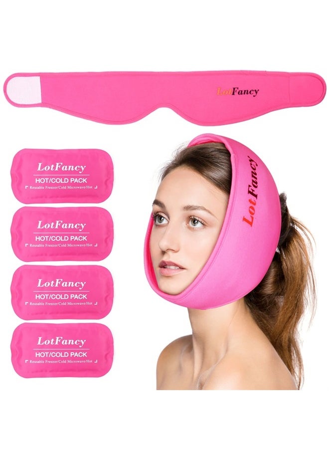 LotFancy Face Ice Pack Wrap with 4 Reusable Hot Cold Therapy Gel Packs, Pain Relief for TMJ, TMD, Chin, Wisdom Teeth, Oral and Facial Surgery, Dental Implants, Pink  - Image 1