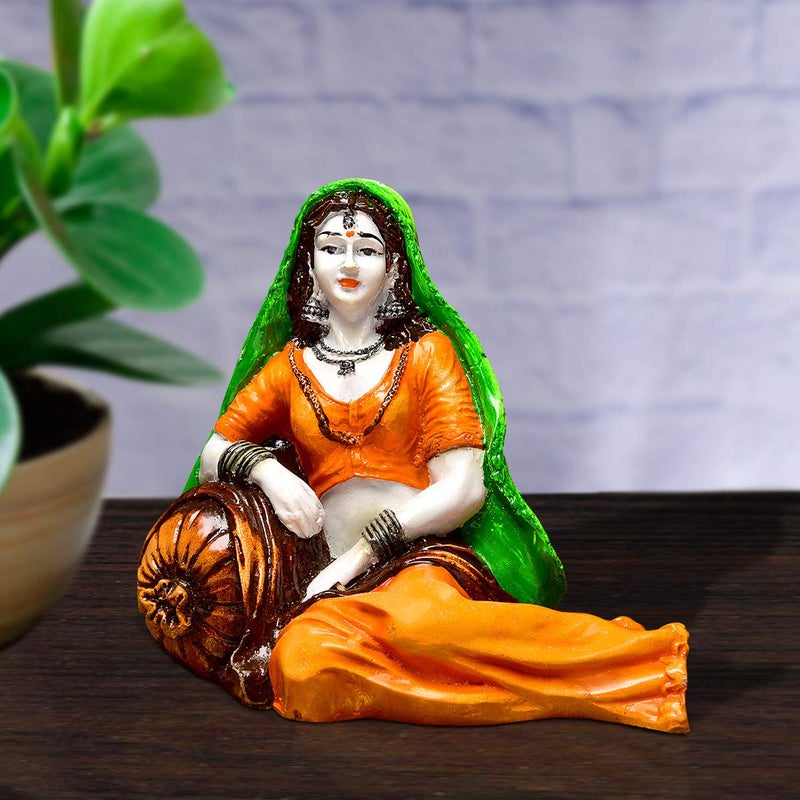 Karigaari India Handcrafted Polyresine Rajasthani Lady in Resting Posture for Home Decor - Image 1