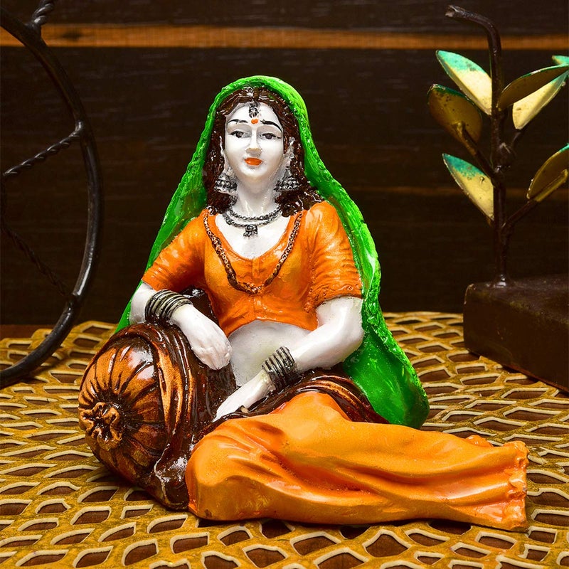 Karigaari India Handcrafted Polyresine Rajasthani Lady in Resting Posture for Home Decor - Image 2
