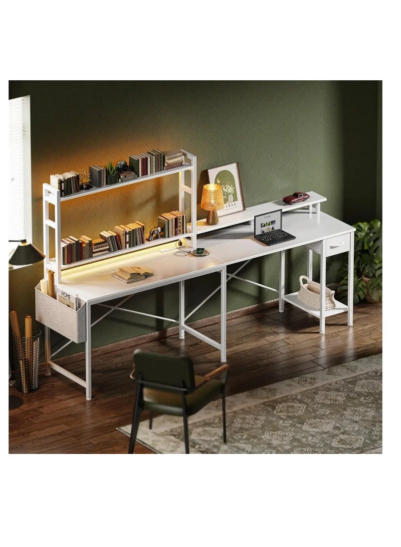 Generic L-Shaped Gaming & Home Office Desk with RGB Lighting and USB Ports White - Image 4