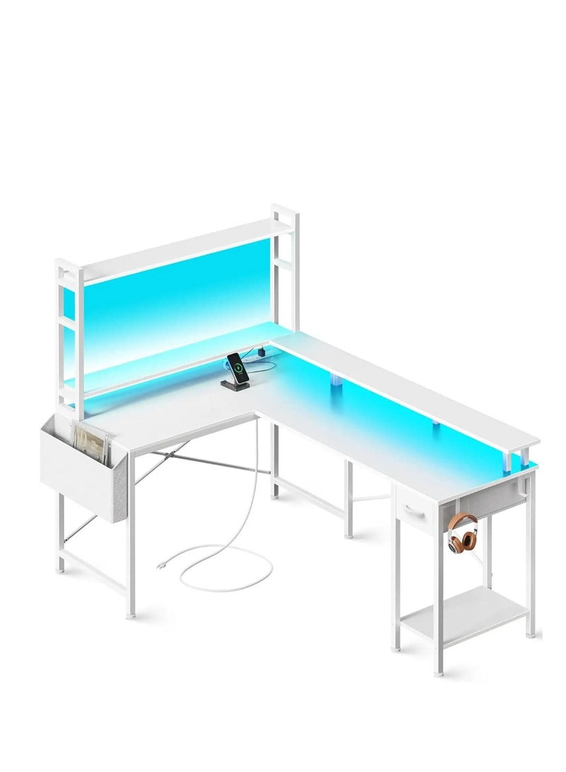 Generic L-Shaped Gaming & Home Office Desk with RGB Lighting and USB Ports White - Image 2