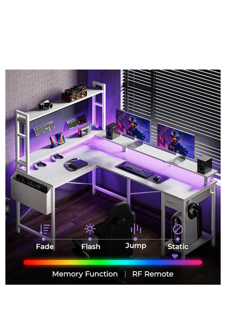 Generic L-Shaped Gaming & Home Office Desk with RGB Lighting and USB Ports White - Image 1