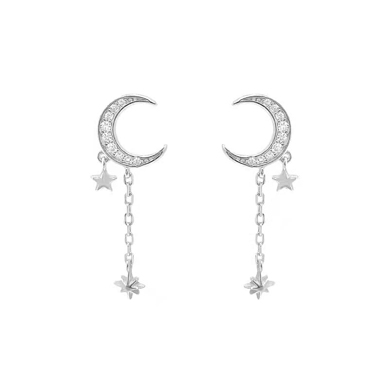 Jacruces Moon And Star Earrings for Women Sterling Silver Post Stud Earring Hypoallergenic Dangle Earrings With Star Drop Women Gifts - Image 2