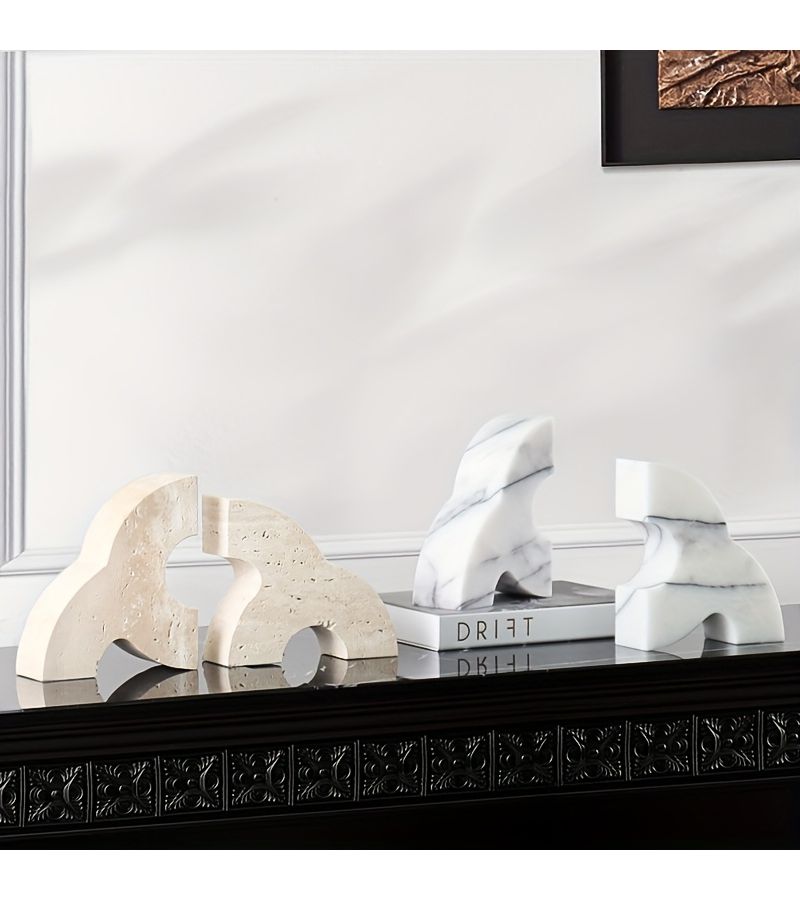 Cream Marble Bookend Heavy Stone Book Stand White And Light Yellow Marble Textured Desktop Ornament For Bookshelf Study Room Home Decoration - Image 1