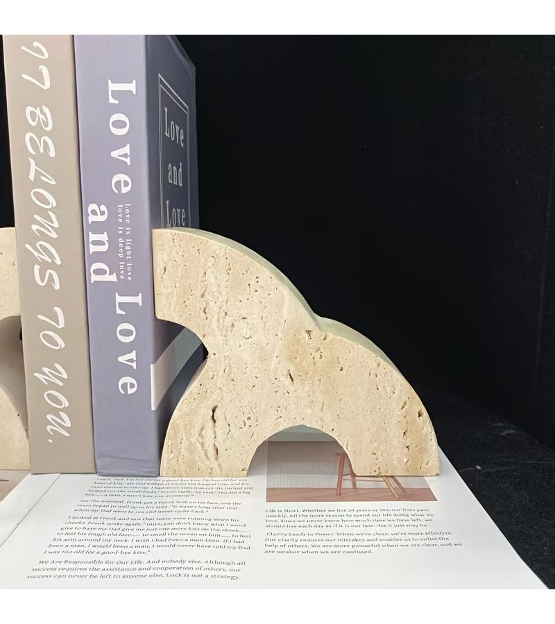 Cream Marble Bookend Heavy Stone Book Stand White And Light Yellow Marble Textured Desktop Ornament For Bookshelf Study Room Home Decoration - Image 4