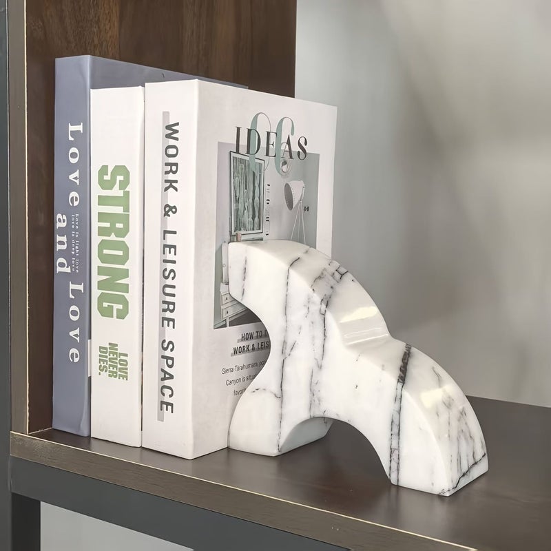 Cream Marble Bookend Heavy Stone Book Stand White And Light Yellow Marble Textured Desktop Ornament For Bookshelf Study Room Home Decoration - Image 5