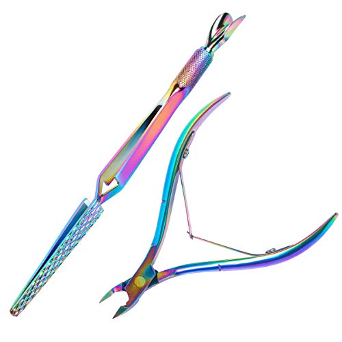 JOLLYSTYLE Colorful Stainless Steel Nail Art Tools Pinching Cuticle Pusher and Cuticle Cutter Nipper Multifunction False Nail Cutter Shaping Tweezers Manicure Tools - Image 2