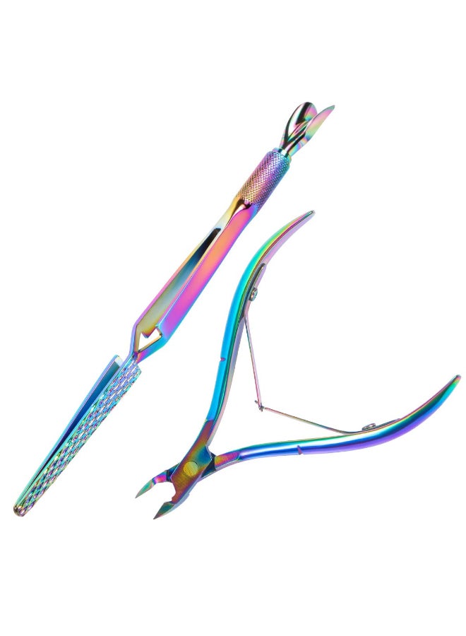 JOLLYSTYLE Colorful Stainless Steel Nail Art Tools Pinching Cuticle Pusher and Cuticle Cutter Nipper Multifunction False Nail Cutter Shaping Tweezers Manicure Tools - Image 3