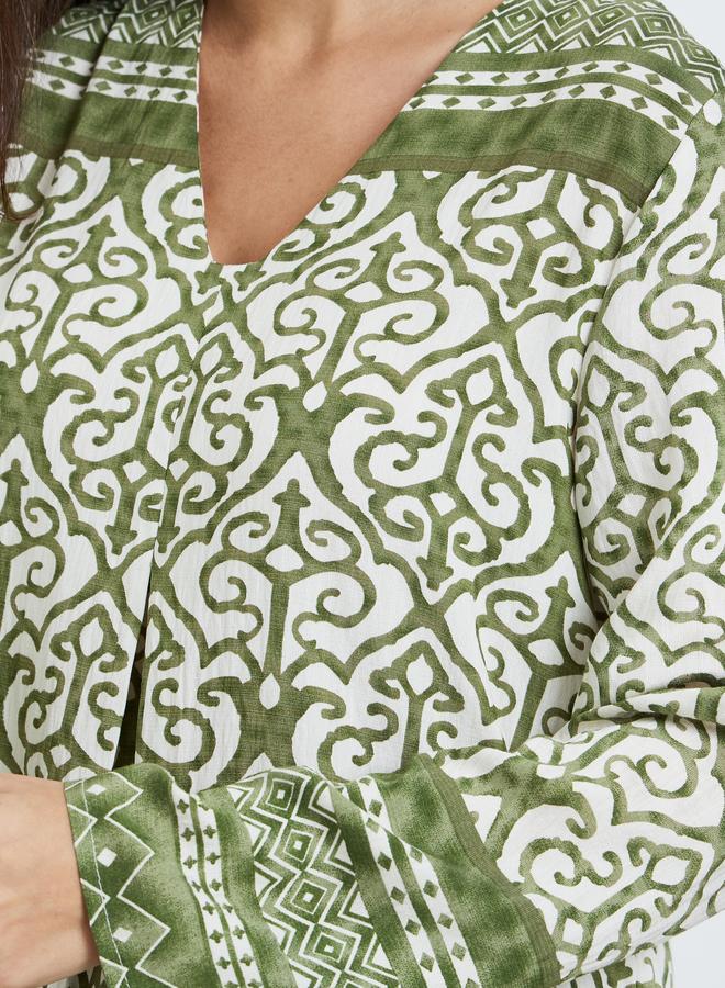 Amirah Green Printed Long Sleeve A-Line Jalabiya - Image 4