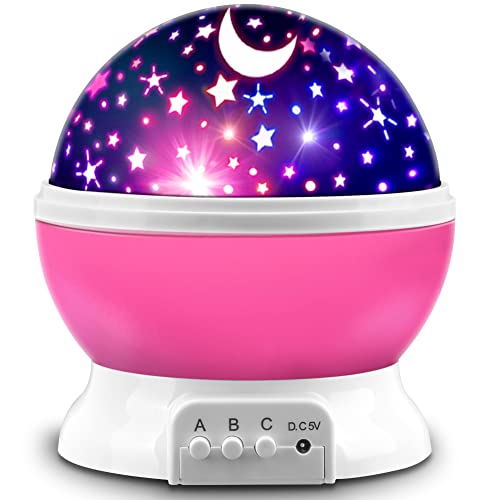 MOKOQI Star Projector, Night Light Lamp Fun Gifts for 1-4-6-14 Year Old Girls and Boys Rotating Star Sky Moon Light Projector for Kids Bedroom Decor -Pink - Image 1
