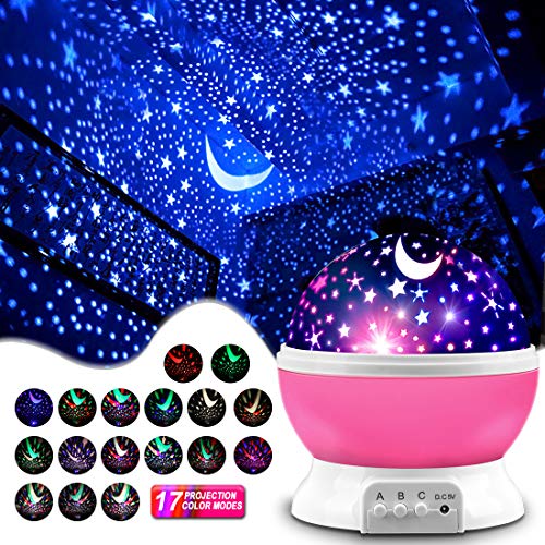 MOKOQI Star Projector, Night Light Lamp Fun Gifts for 1-4-6-14 Year Old Girls and Boys Rotating Star Sky Moon Light Projector for Kids Bedroom Decor -Pink - Image 2