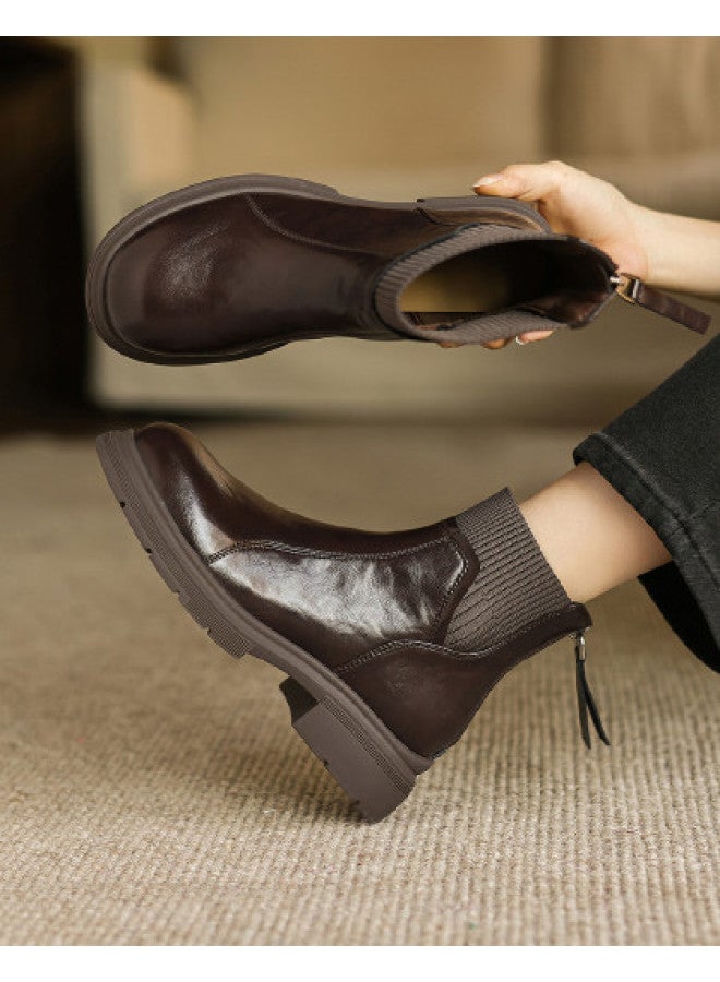AME Patchwork Casual Ankle Boots 2025 New Versatile Unselective College Style Short Boots Comfortable And Easy To Walk Women's Boots - Image 1