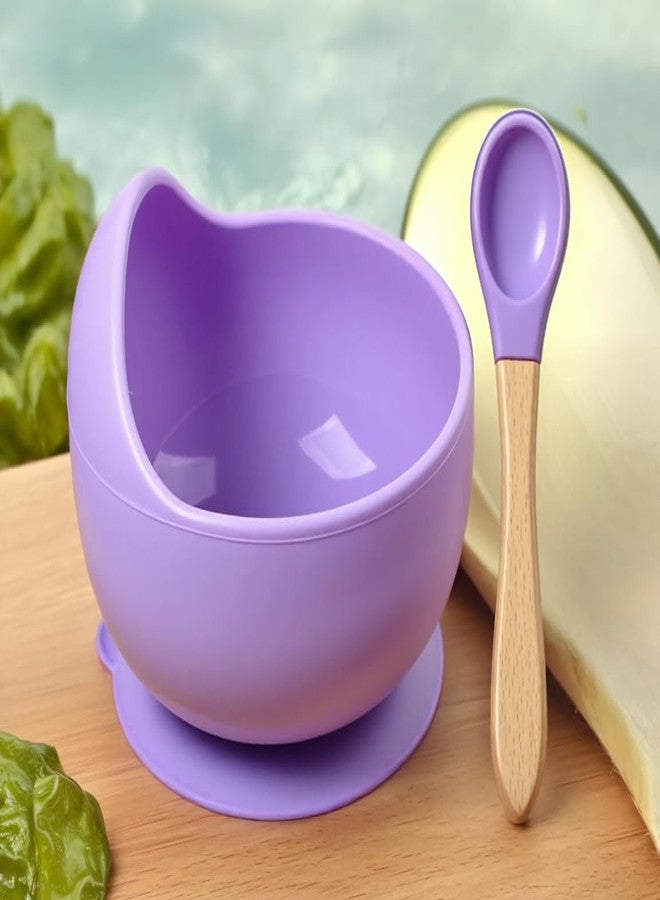 FLAVION Stay Put Suction Bowls for Baby Kid,Food Grade Bowl and Spoon Set for Baby Led Weaning,Toddler Dishes & Utensils for Babies Self Feeding, Baby Feeding Set (Purple, Pack of 1) - Image 3