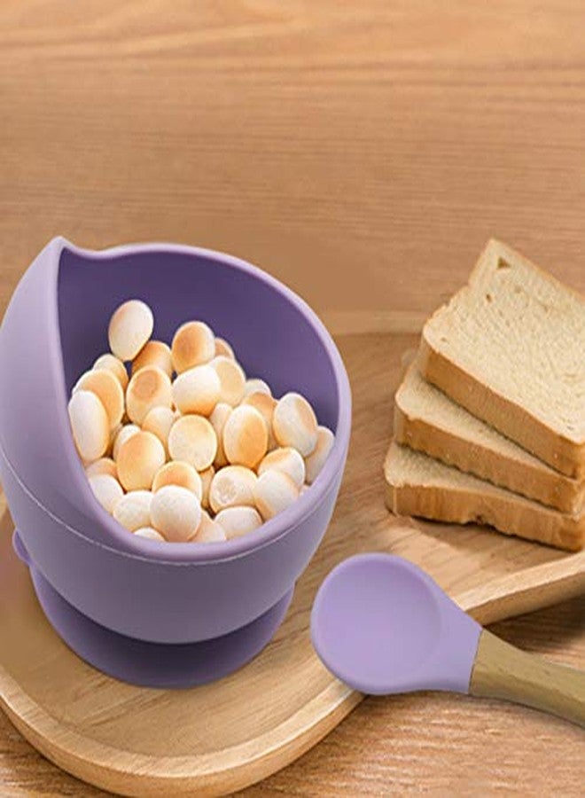 FLAVION Stay Put Suction Bowls for Baby Kid,Food Grade Bowl and Spoon Set for Baby Led Weaning,Toddler Dishes & Utensils for Babies Self Feeding, Baby Feeding Set (Purple, Pack of 1) - Image 2