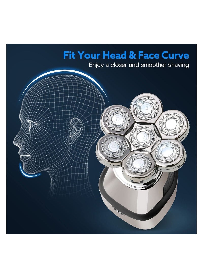 Electric Head Shavers for Bald Men, 5-in-1 DMG Bald Head Shavers for Men, Mens Grooming Kit, Electric Razor ​Wet and Dry Cordless USB Rechargeable Waterproof, Rotary Shavers LED Display - Image 4