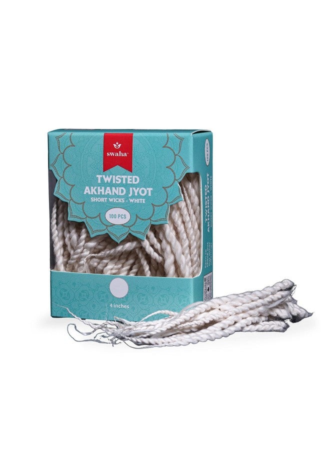 Swaha Twisted Akhand Jyot Cotton Short Wick (100 Pieces), White Colour, Long Lasting Pure Cotton Wicks for Daily Pooja and Meditation - Pack of 1 - Image 1