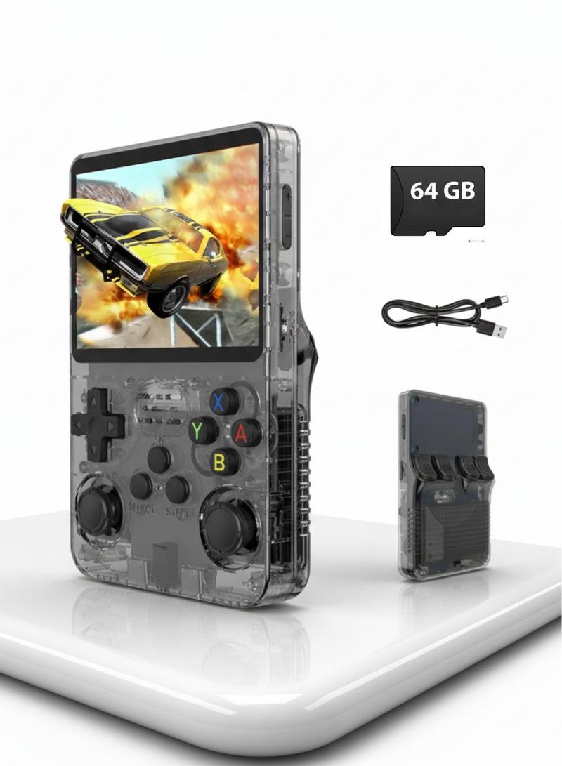 فيكسا برو جهاز ألعاب محمول كلاسيكي R36S بسعة 64 جيجابايت - أكثر من 20000 لعبة، شاشة IPS مقاس 3.5 بوصة، نظام تشغيل لينكس، جهاز ألعاب محمول (أسود) - Image 1