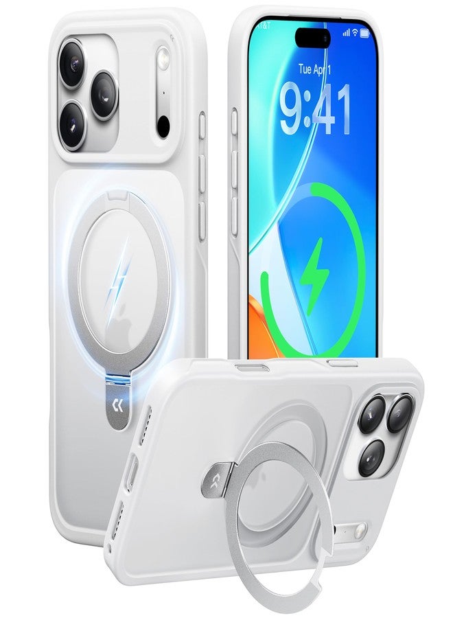 CASEKOO Ultra-Magnetic Stand for iPhone 17 Pro Max Case [Military Drop Protection] [Compatible with MagSafe] Shockproof Translucent Matte Slim Ring Holder Case for iPhone 17 ProMax 6.9", White - Image 1