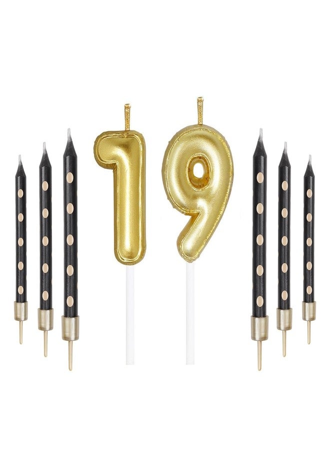 iNINGER Gold Number Candles,Gold Candle for Cake,19 Birthday Candles,Wedding Decorations,Gold Cake,19th Birthday Cake Topper,Birthday Card Number Candle 19,Black Candles Activity Decorations, HJBD19 - Image 1
