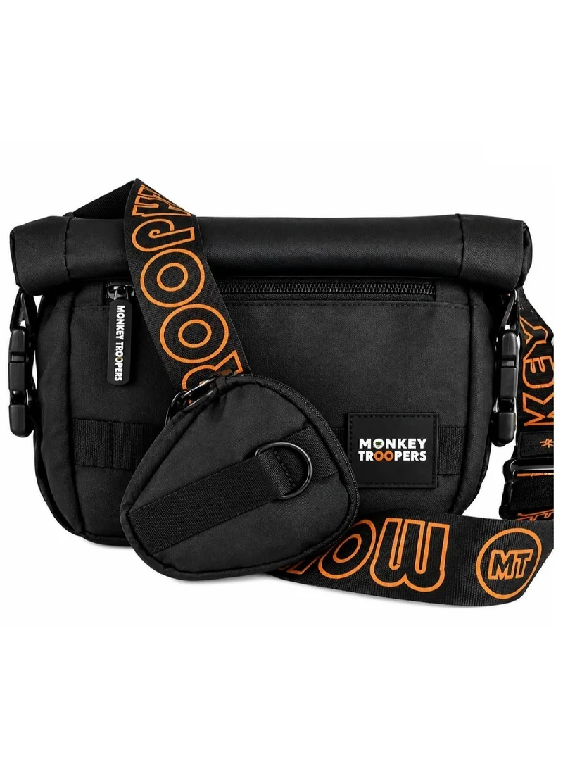 Monkey Troopers Black Radiant Crossbody Shoulder Sling Bag with Adjustable Strap Radiant Compact Chest Side Bag for Travel Walking Commuting Everyday Use