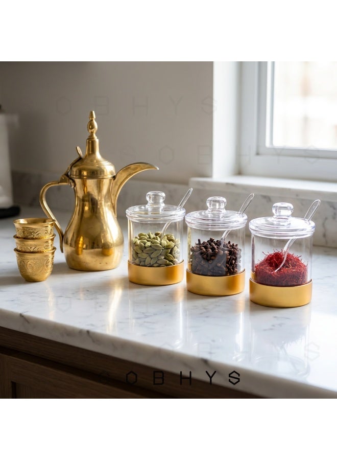 SOBHYS Luxury Acrylic Sugar & Condiment Jar with Gold Base, Lid and Spoon (8cm X 11cm) - Image 4