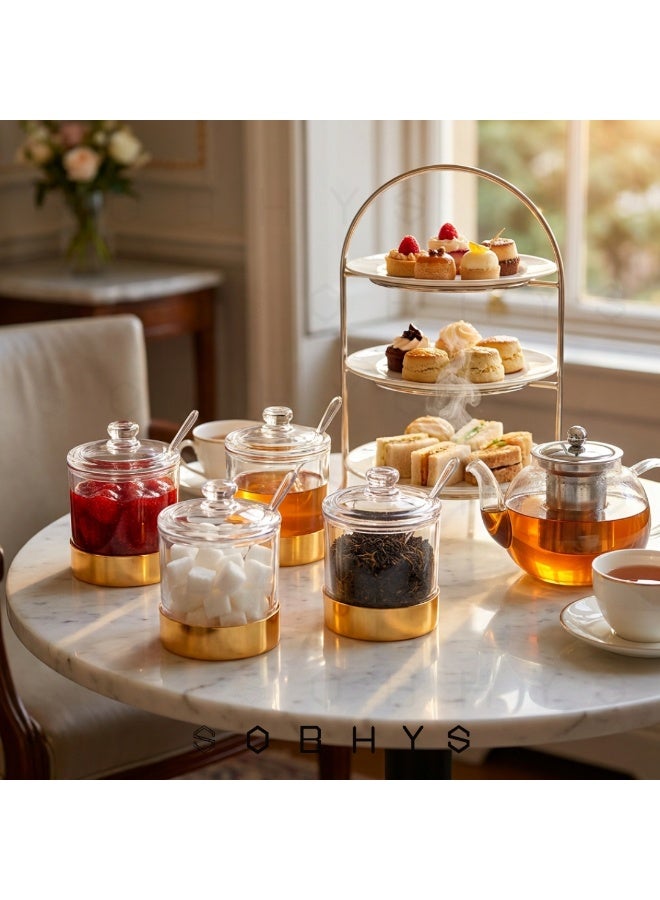 SOBHYS Luxury Acrylic Sugar & Condiment Jar with Gold Base, Lid and Spoon (8cm X 11cm) - Image 2