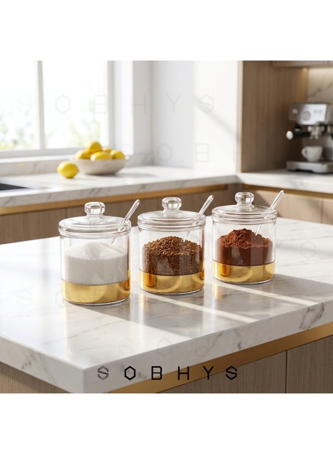 SOBHYS Luxury Acrylic Sugar & Condiment Jar with Gold Base, Lid and Spoon (8cm X 11cm) - Image 3
