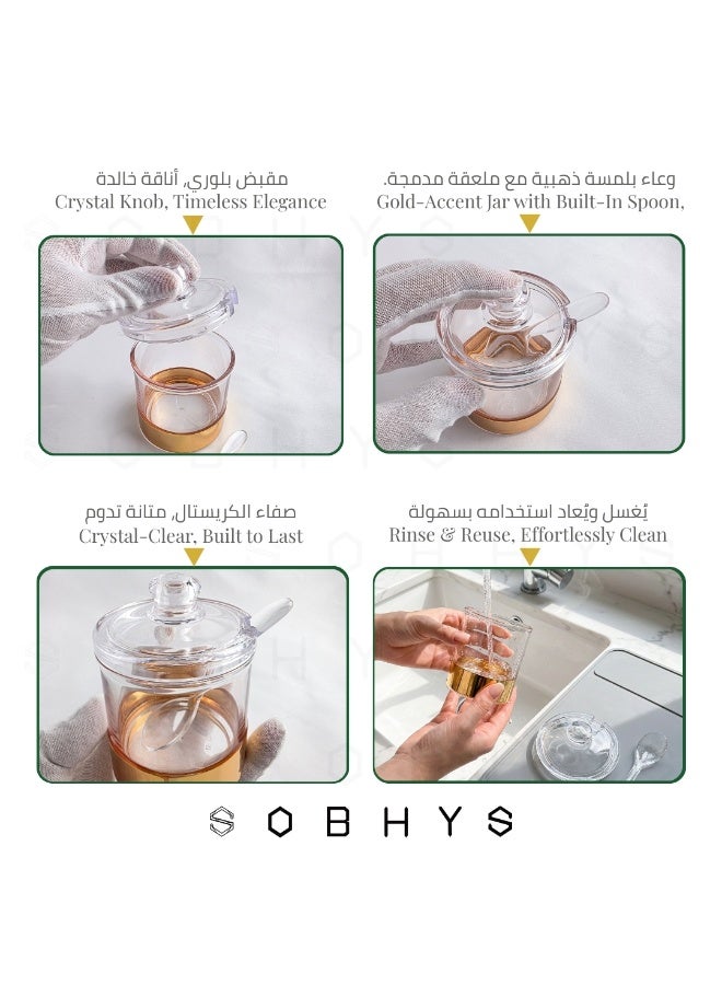 SOBHYS Luxury Acrylic Sugar & Condiment Jar with Gold Base, Lid and Spoon (8cm X 11cm) - Image 5