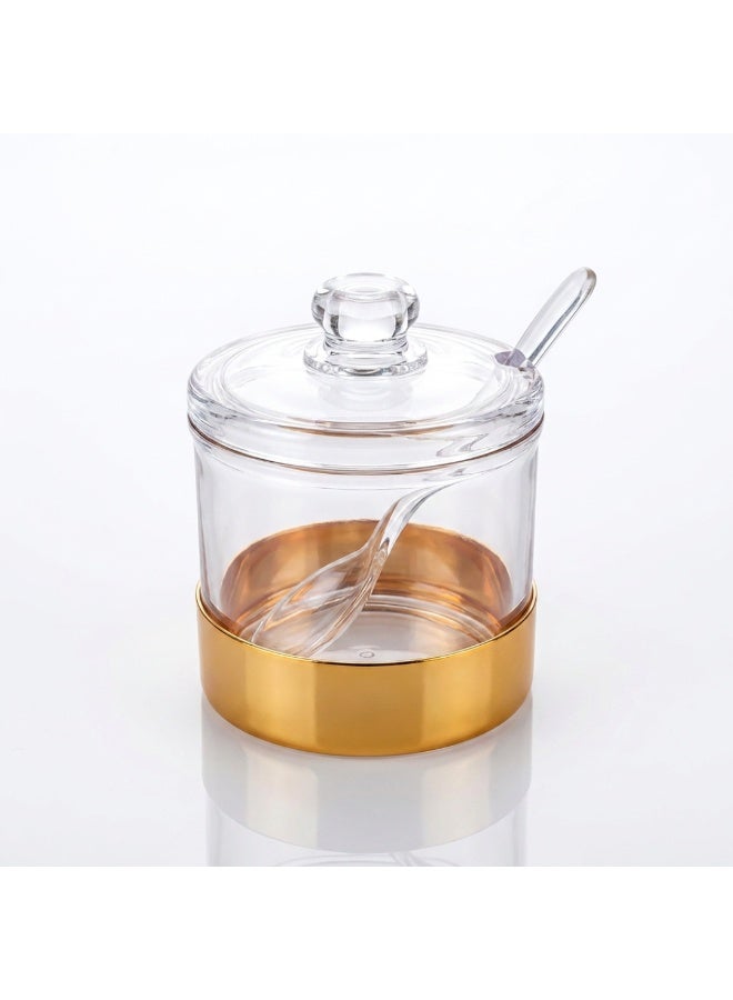 SOBHYS Luxury Acrylic Sugar & Condiment Jar with Gold Base, Lid and Spoon (8cm X 11cm) - Image 1