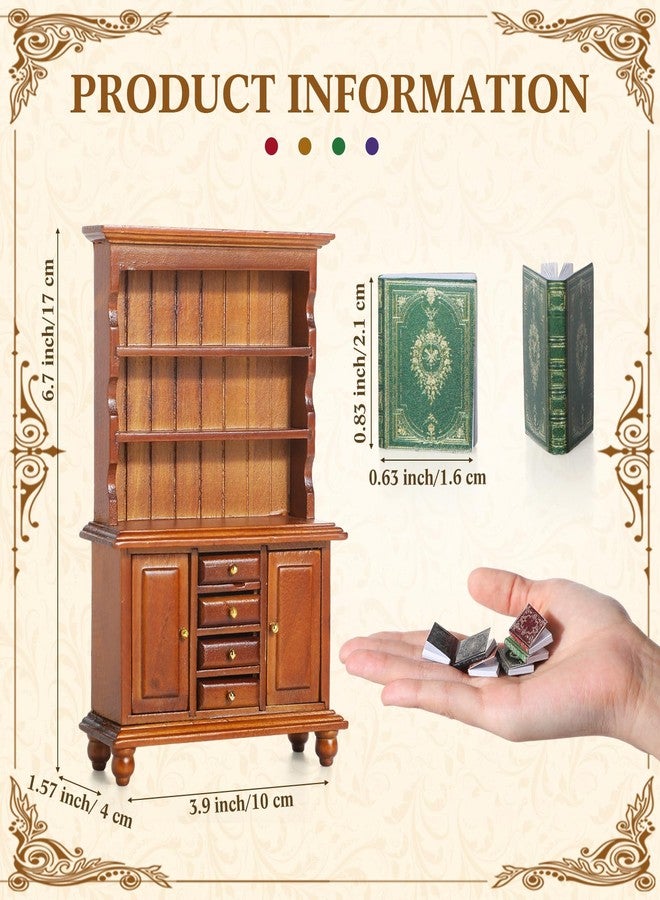 Chivertion 1:12 Scale Dollhouse Miniature Wooden Bookshelf Bookcase with 48 Pcs Miniature Books Mini Tiny Books for Dollhouse Mini Library Decoration Book Lover’s Reading Nook Gift(Brown) - Image 2
