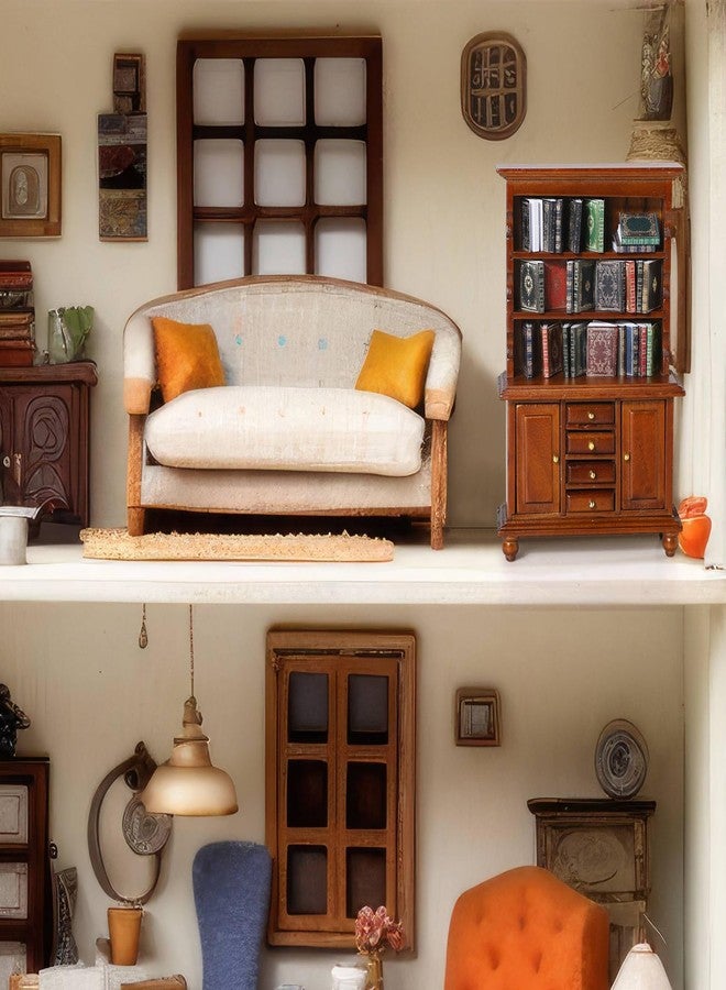 Chivertion 1:12 Scale Dollhouse Miniature Wooden Bookshelf Bookcase with 48 Pcs Miniature Books Mini Tiny Books for Dollhouse Mini Library Decoration Book Lover’s Reading Nook Gift(Brown) - Image 4