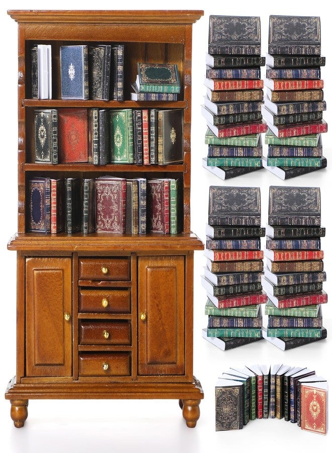 Chivertion 1:12 Scale Dollhouse Miniature Wooden Bookshelf Bookcase with 48 Pcs Miniature Books Mini Tiny Books for Dollhouse Mini Library Decoration Book Lover’s Reading Nook Gift(Brown) - Image 1