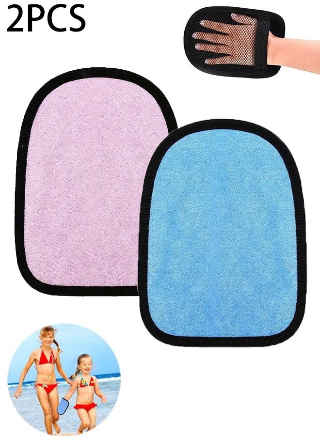 KANGLI 2 Pcs Sand Removal Mitt, Portable Beach Sand Cleaner Bag, Travel Mitt for Ocean Beach (Blue\Pink) - Image 1
