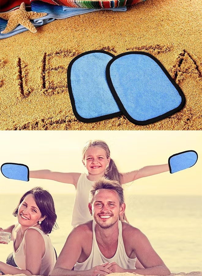 KANGLI 2 Pcs Sand Removal Mitt, Portable Beach Sand Cleaner Bag, Travel Mitt for Ocean Beach (Blue\Pink) - Image 3