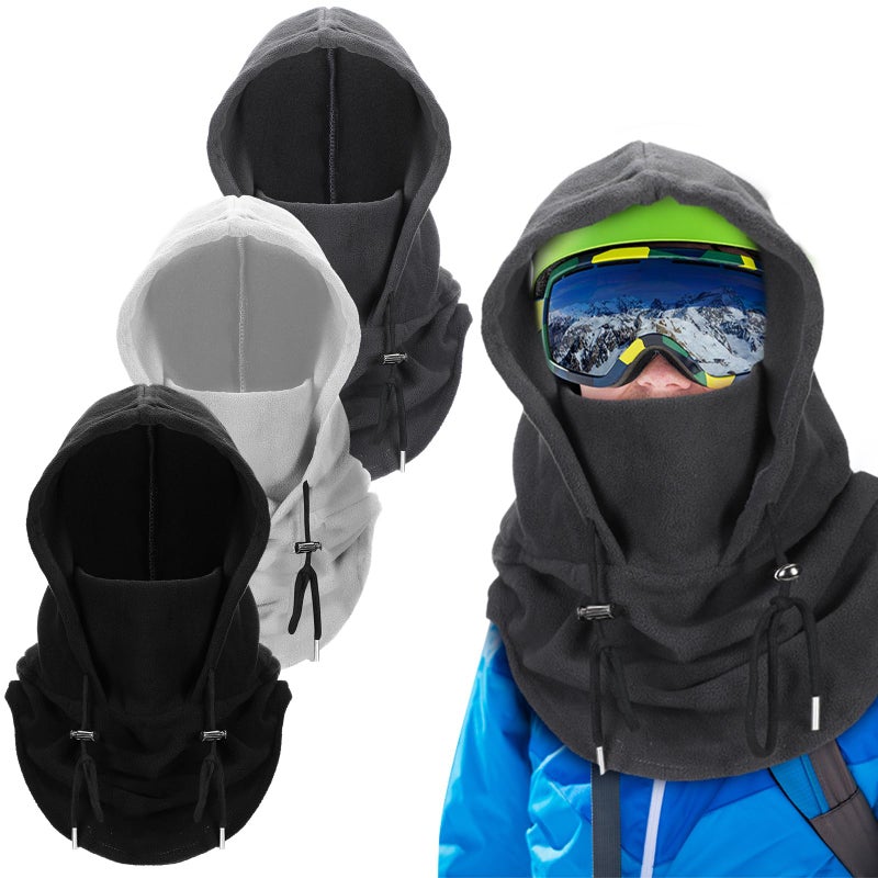 Velmitten 3 Pcs Over Helmet Balaclava Ski Mask Men Women Balaclava Windproof Fuzzy Face Mask Neck Warmer Scarf Helmet Hood(Polyester,Black, Dark Grey,Light Grey) - Image 1