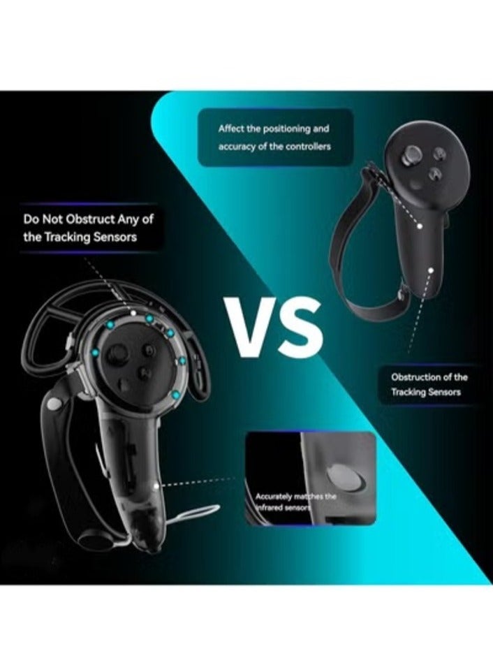 Meta Quest 3 VR Accessory: Extended Handle Controller Grip Cover - Anti-Collision Extension Protector with Adjustable Straps, Easy Battery Replacement - Compatible with Oculus Quest 3 (Black) - Image 3