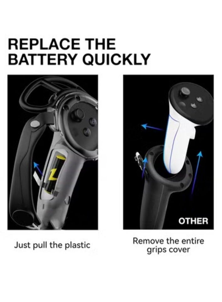 Meta Quest 3 VR Accessory: Extended Handle Controller Grip Cover - Anti-Collision Extension Protector with Adjustable Straps, Easy Battery Replacement - Compatible with Oculus Quest 3 (Black) - Image 5