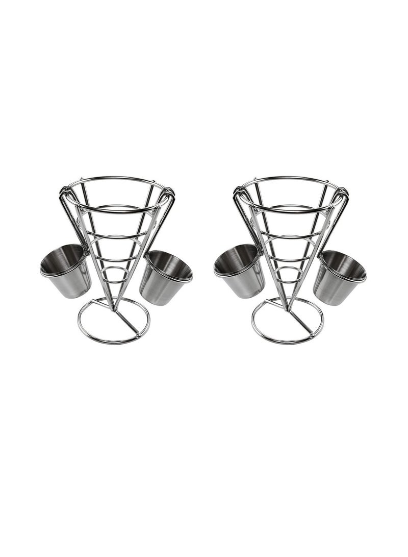 Excefore French Fry Serving Stands, with Double Sauce Holders Stainless Steel Fry Cone Basket Fish Chips Holder Restaurant Cafe Table Food Serving Display Wire Stands for Kitchen Restaurant Buffet (2 Pieces)  - Image 1