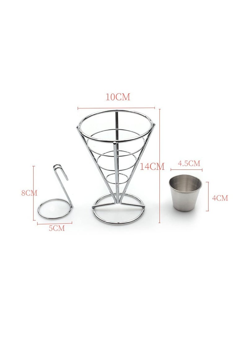 Excefore French Fry Serving Stands, with Double Sauce Holders Stainless Steel Fry Cone Basket Fish Chips Holder Restaurant Cafe Table Food Serving Display Wire Stands for Kitchen Restaurant Buffet (2 Pieces)  - Image 2
