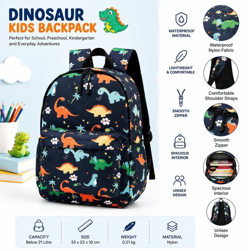 Dinosaur Backpack for Kids Boys Girls, Lightweight Waterproof School Bag for Preschool Kindergarten, Cute Cartoon Dinosaur Bookbag with Zipper Compartment, Unisex Backpack for School & Daily Use - Image 2
