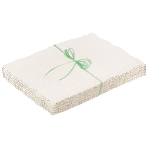 Prudiut 50 Sheets Deckled Edge Paper 4 x 6inch 160 GSM Handmade Paper RoughTextured Watercolor Paper for Wedding Invitations Cards Crafts - Image 1