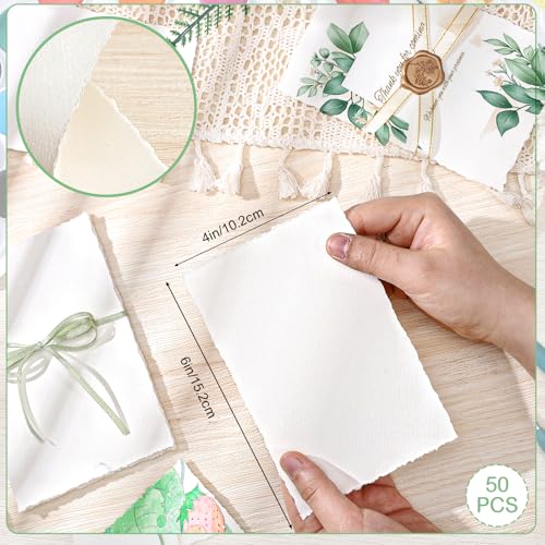 Prudiut 50 Sheets Deckled Edge Paper 4 x 6inch 160 GSM Handmade Paper RoughTextured Watercolor Paper for Wedding Invitations Cards Crafts - Image 3