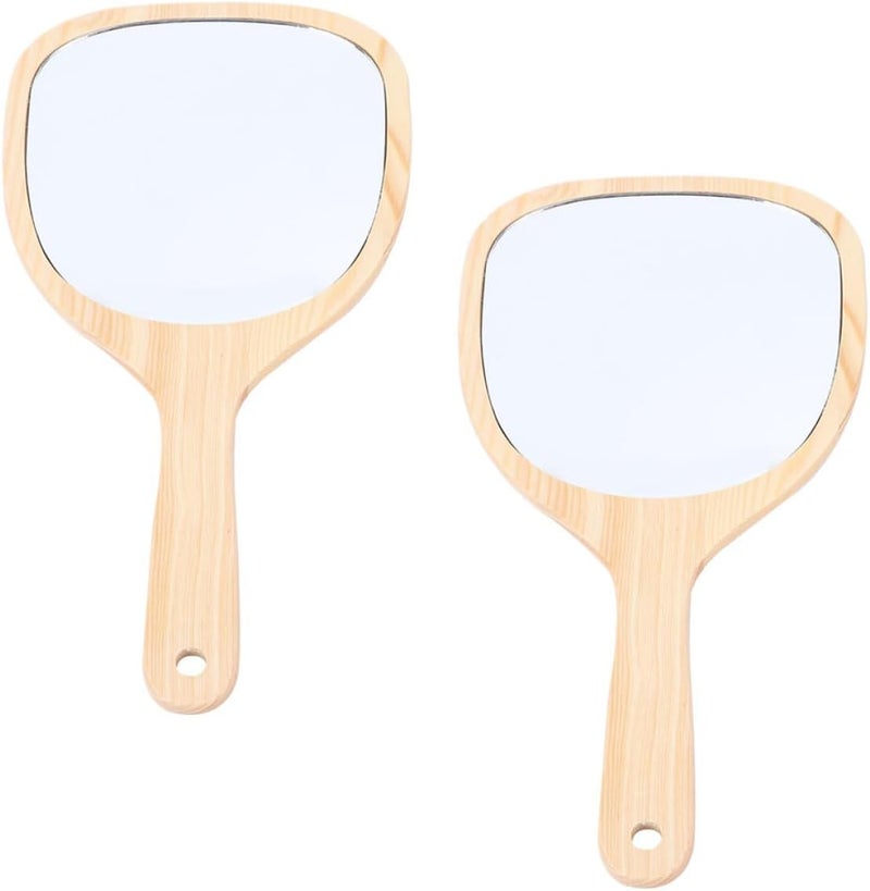 ARTIBETTER 2pcs Women Vanity Cosmetic Handheld Mirrors with Wooden Handles Small Portable Travel Makeup Mirrors for Personal Beauty Care - Image 1