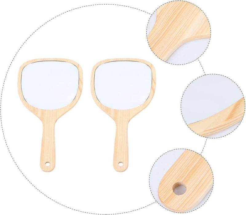 ARTIBETTER 2pcs Women Vanity Cosmetic Handheld Mirrors with Wooden Handles Small Portable Travel Makeup Mirrors for Personal Beauty Care - Image 3
