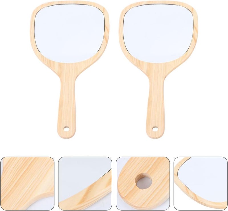 ARTIBETTER 2pcs Women Vanity Cosmetic Handheld Mirrors with Wooden Handles Small Portable Travel Makeup Mirrors for Personal Beauty Care - Image 5
