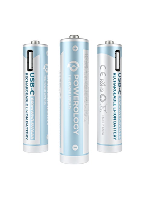 USB-C Rechargeable Lithium AAA Battery/ 4pc pack/1000+ Cycle Life/ 600mWh Battery Power/ 250mA Charging Current/ 400mAh Battery Capacity/40min Standard Charging Time