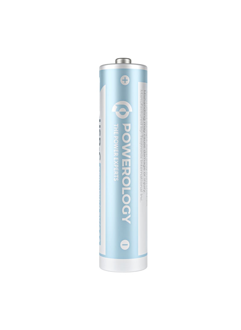 USB-C Rechargeable Lithium AAA Battery/ 4pc pack/1000+ Cycle Life/ 600mWh Battery Power/ 250mA Charging Current/ 400mAh Battery Capacity/40min Standard Charging Time