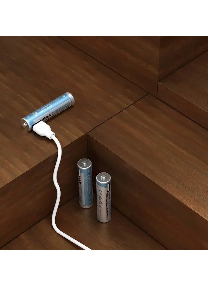 USB-C Rechargeable Lithium AAA Battery/ 4pc pack/1000+ Cycle Life/ 600mWh Battery Power/ 250mA Charging Current/ 400mAh Battery Capacity/40min Standard Charging Time