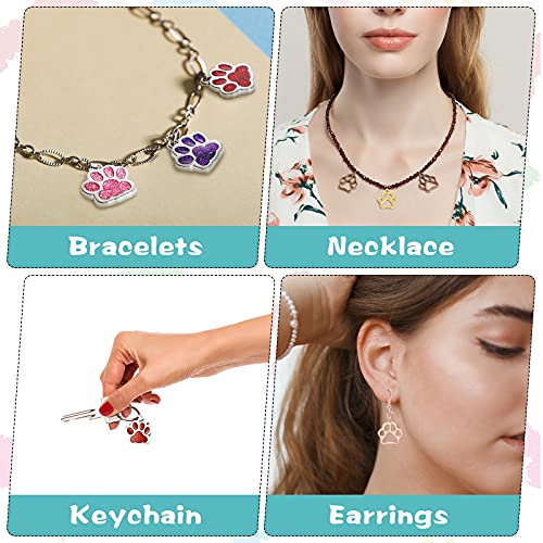 Junkin 100 Pieces Animal Paw Pendant Charm - Hollow Glitter Dog Cat Bead Alloy Colorful Cute Jewelry Making Supplies for DIY Necklace Bracelet Keychain Earring - Image 3