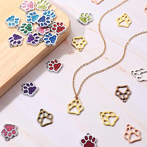 Junkin 100 Pieces Animal Paw Pendant Charm - Hollow Glitter Dog Cat Bead Alloy Colorful Cute Jewelry Making Supplies for DIY Necklace Bracelet Keychain Earring - Image 4